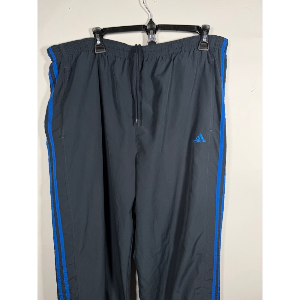 Adidas Mens XL Track Pants Gray Blue 3 Stripe Athletic Wind Pants Embroidered